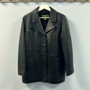 Eddie Bauer Women’s Black 3 Quarter Length Leather Car Coat - Small
